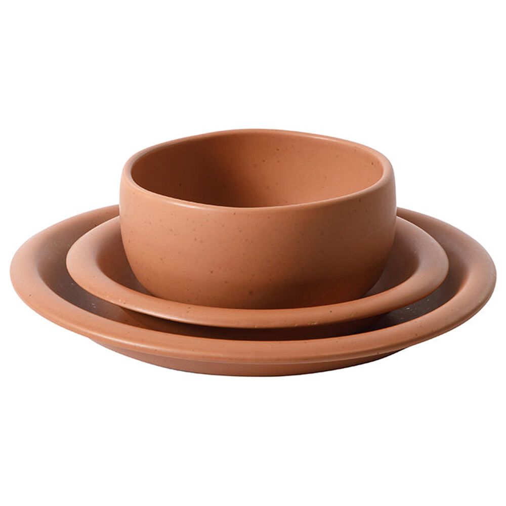 Gibson Home Corcisa Clay 12-Piece Stoneware Reactive Glaze Dinnerware Set in Burnt Apricot Terracotta, , large