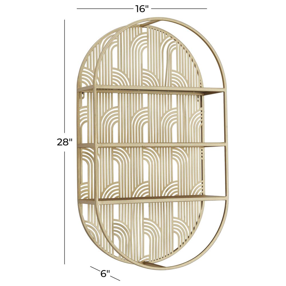 Maple and Jade 3-Level Oval Room Wall Shelf with Arch Pattern in Gold, , large