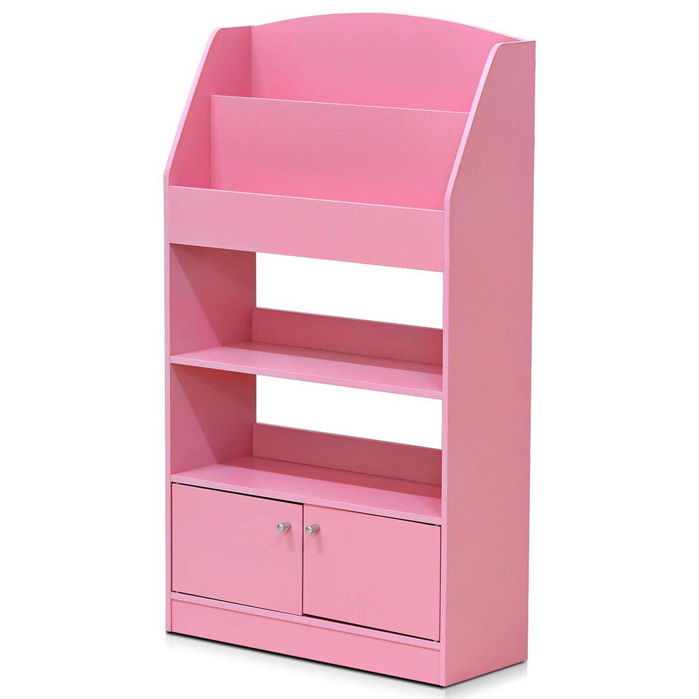 HOMLUX 4-Tier Space Saving Bookshelf with Storage Cabinet and Door in Pink, , large