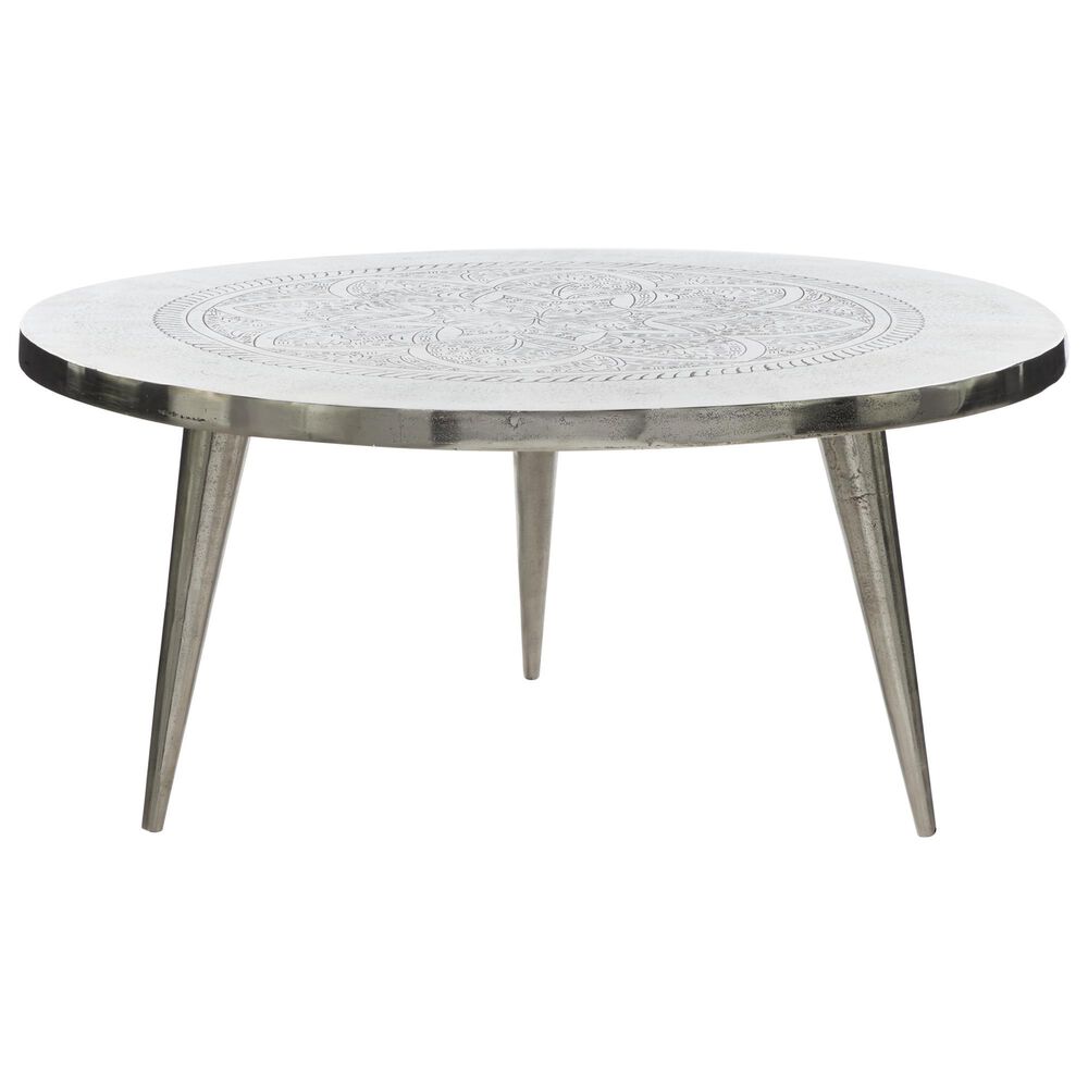 Maple and Jade Engraved Floral Living Room Coffee Table in Satin Silver, , large