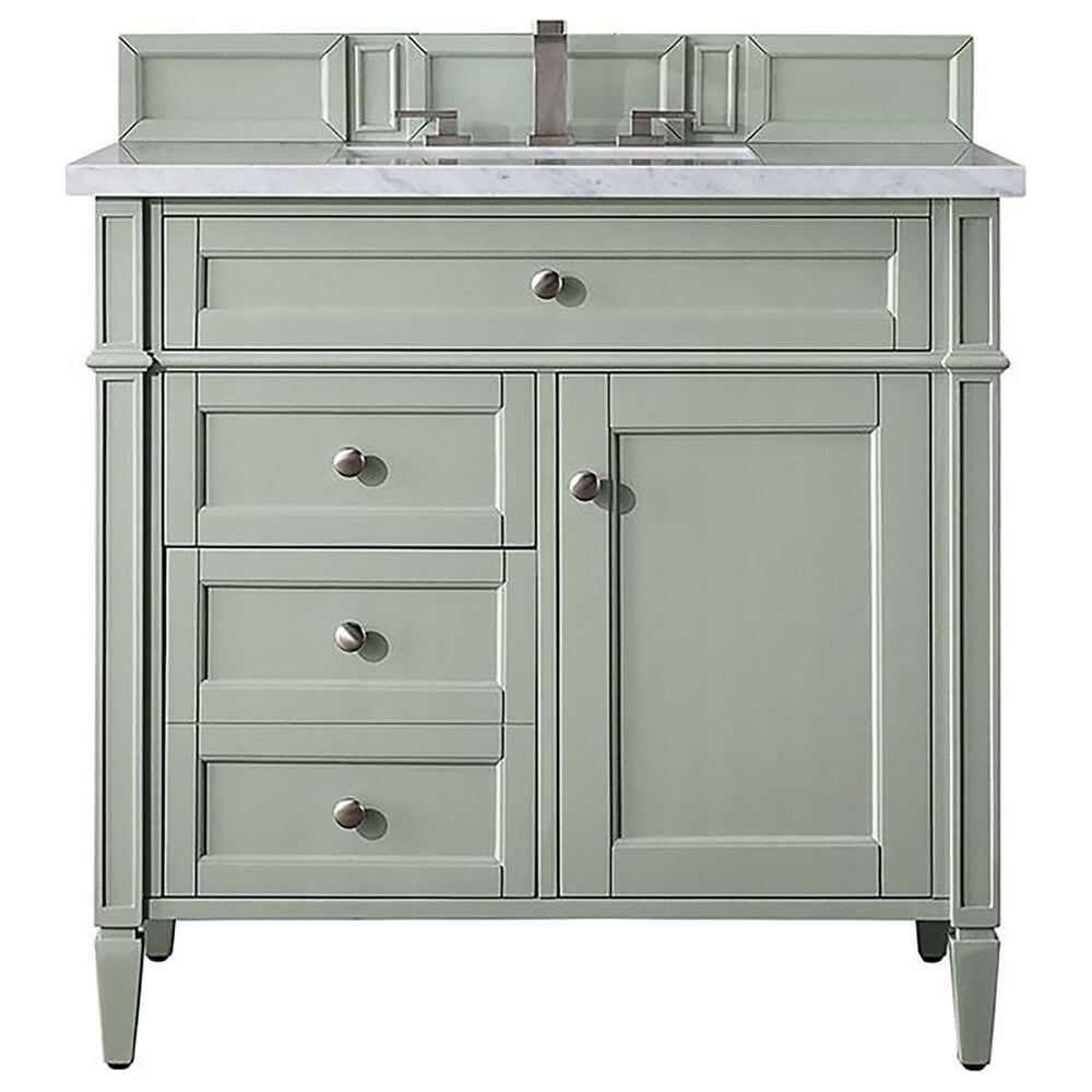 James Martin Vanities Brittany 36" Single Bathroom Vanity in Sage Green with 3 cm Eternal Jasmine Pearl Quartz Top and Rectangular Sink, , large