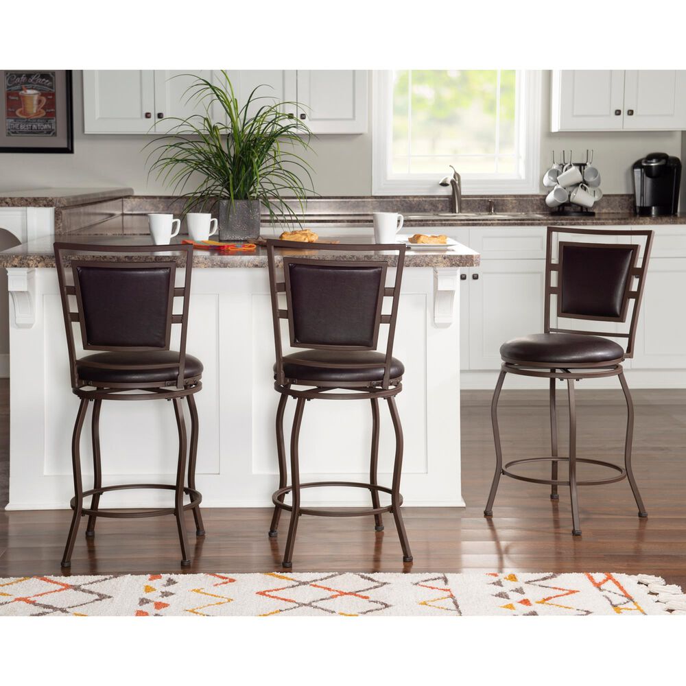 Linon Home Decor Townsend Adjustable Swivel Bar Stool with Dark Chocolate Cushion in Dark Brown (Set of 3), , large