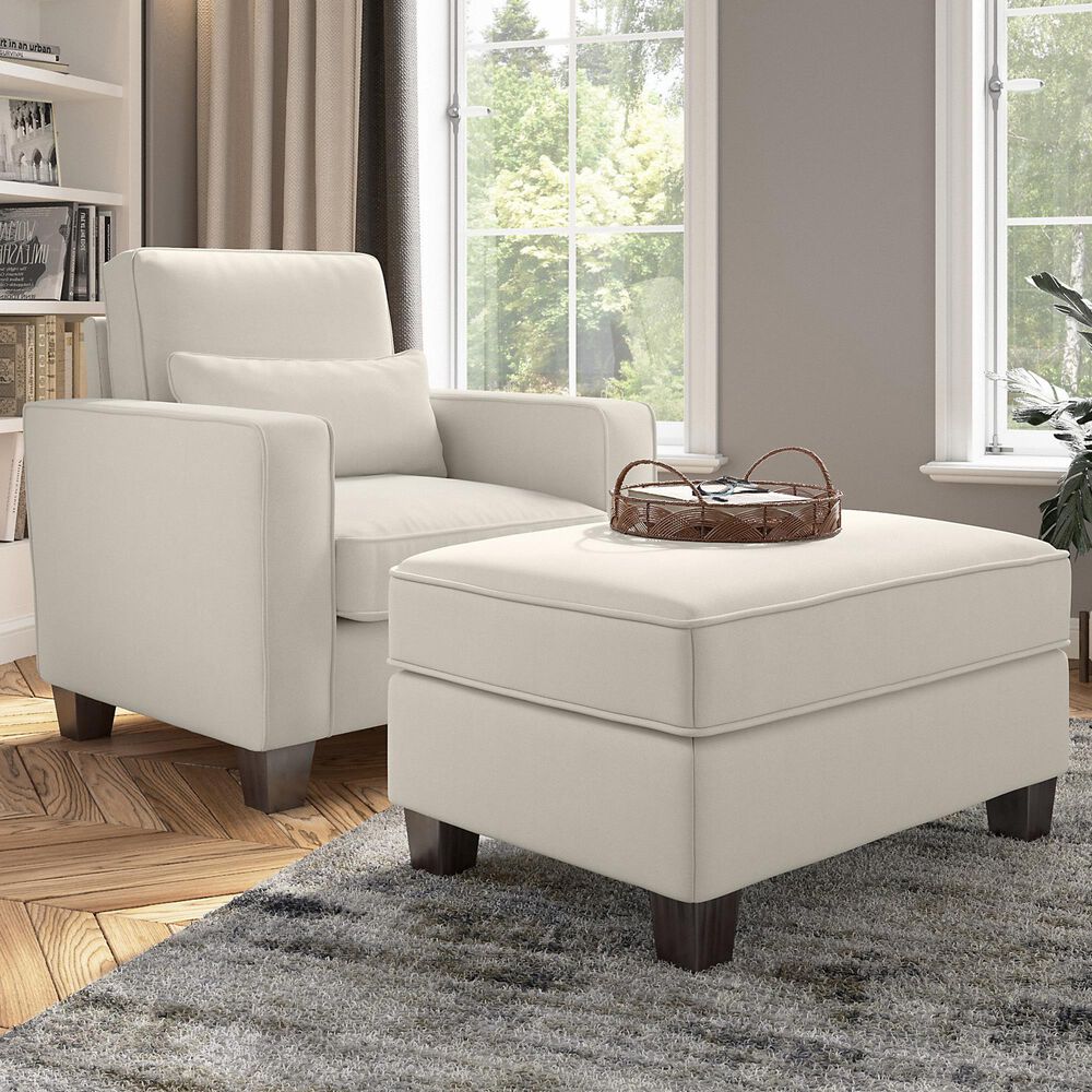 Bush Stockton Arm Chair and Ottoman in Cream, , large