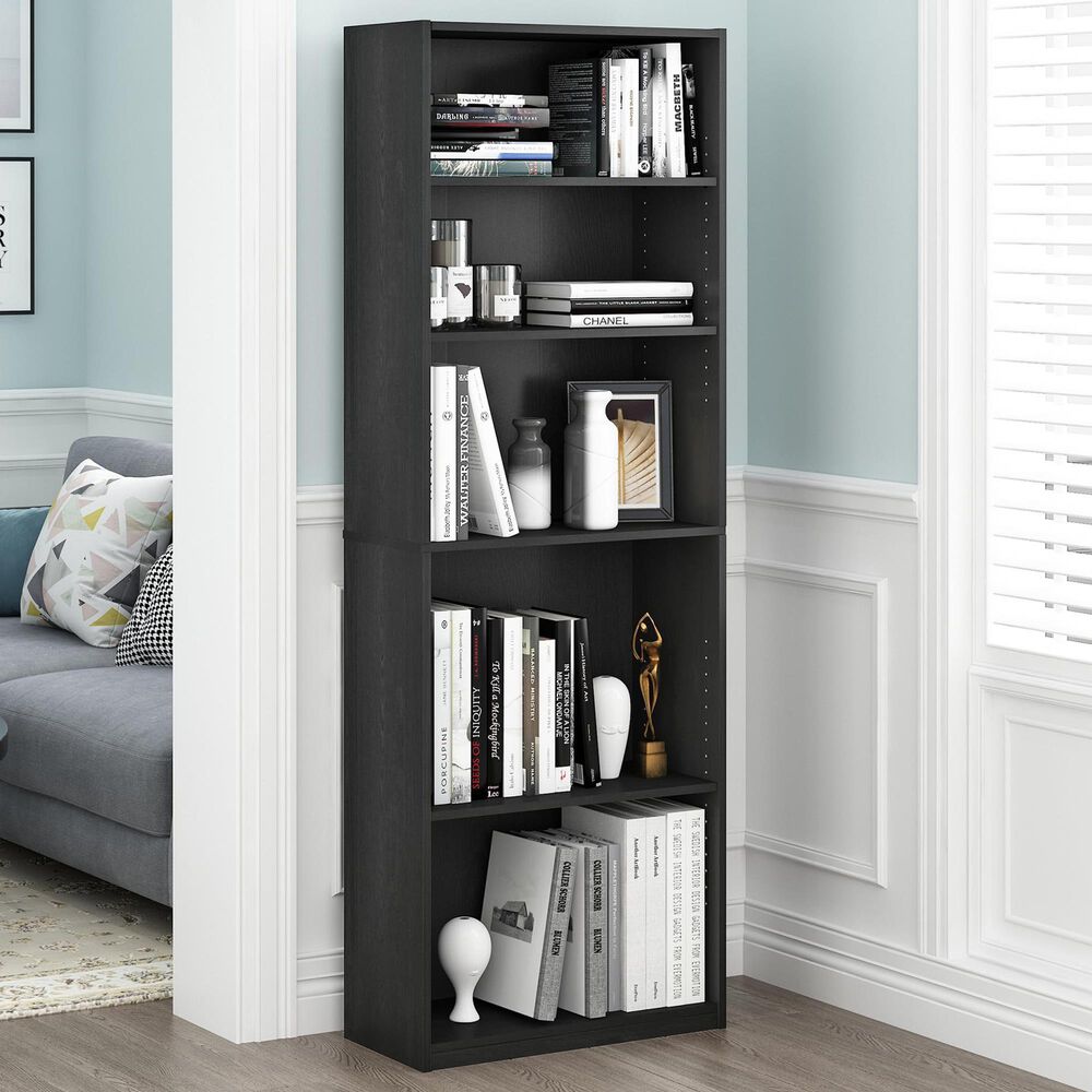 HOMLUX 5-Tier Display Bookshelf with Adjustable Shelves in Blackwood, , large