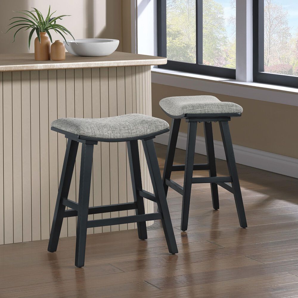 Office Star Products Coley 24&quot; Counter Stool with Graphite Cushion Seat in Black Wash &#40;Set of 2&#41;, , large