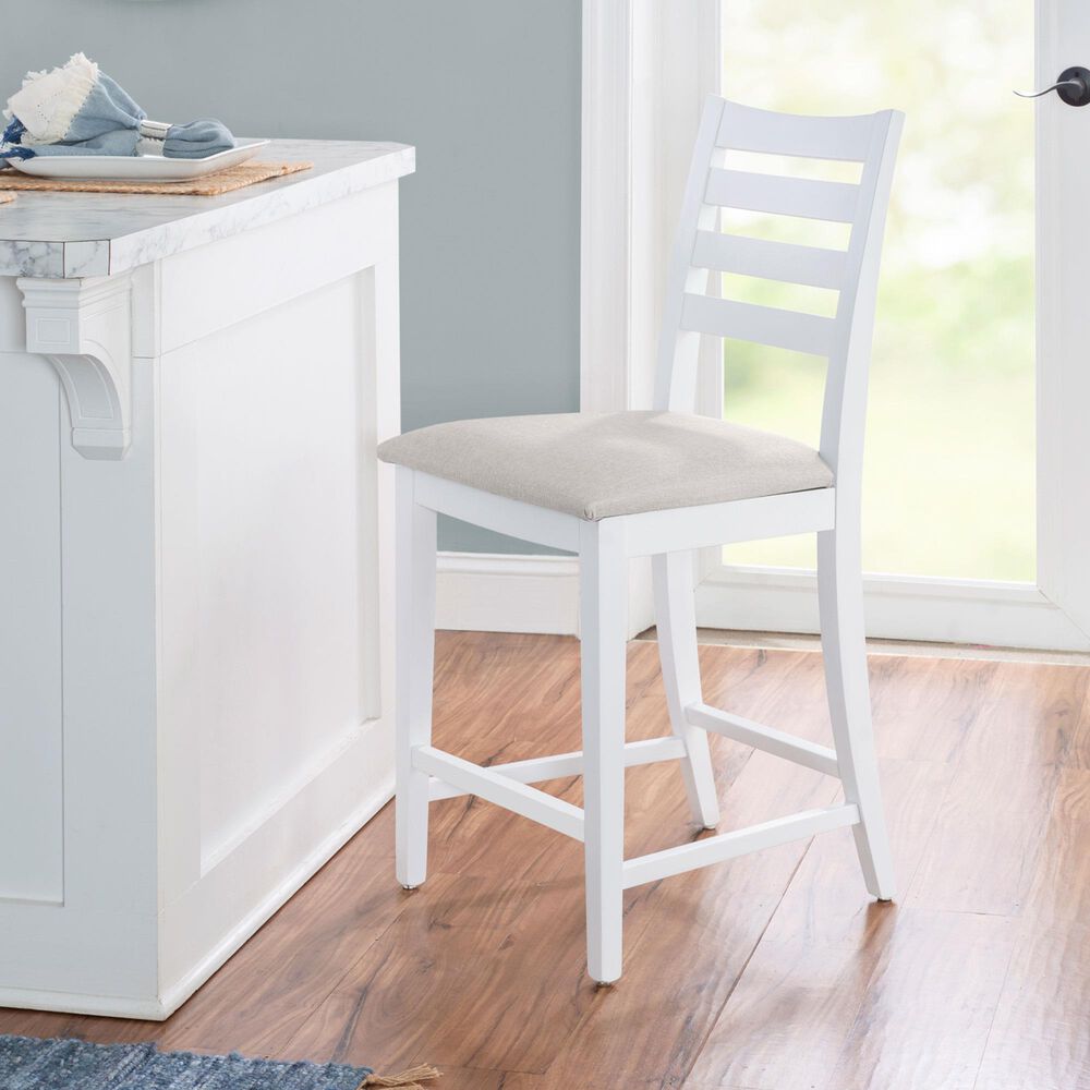 Linon Home Decor Flynn 22" Counter Stool with Light Grey Cushion in White, , large