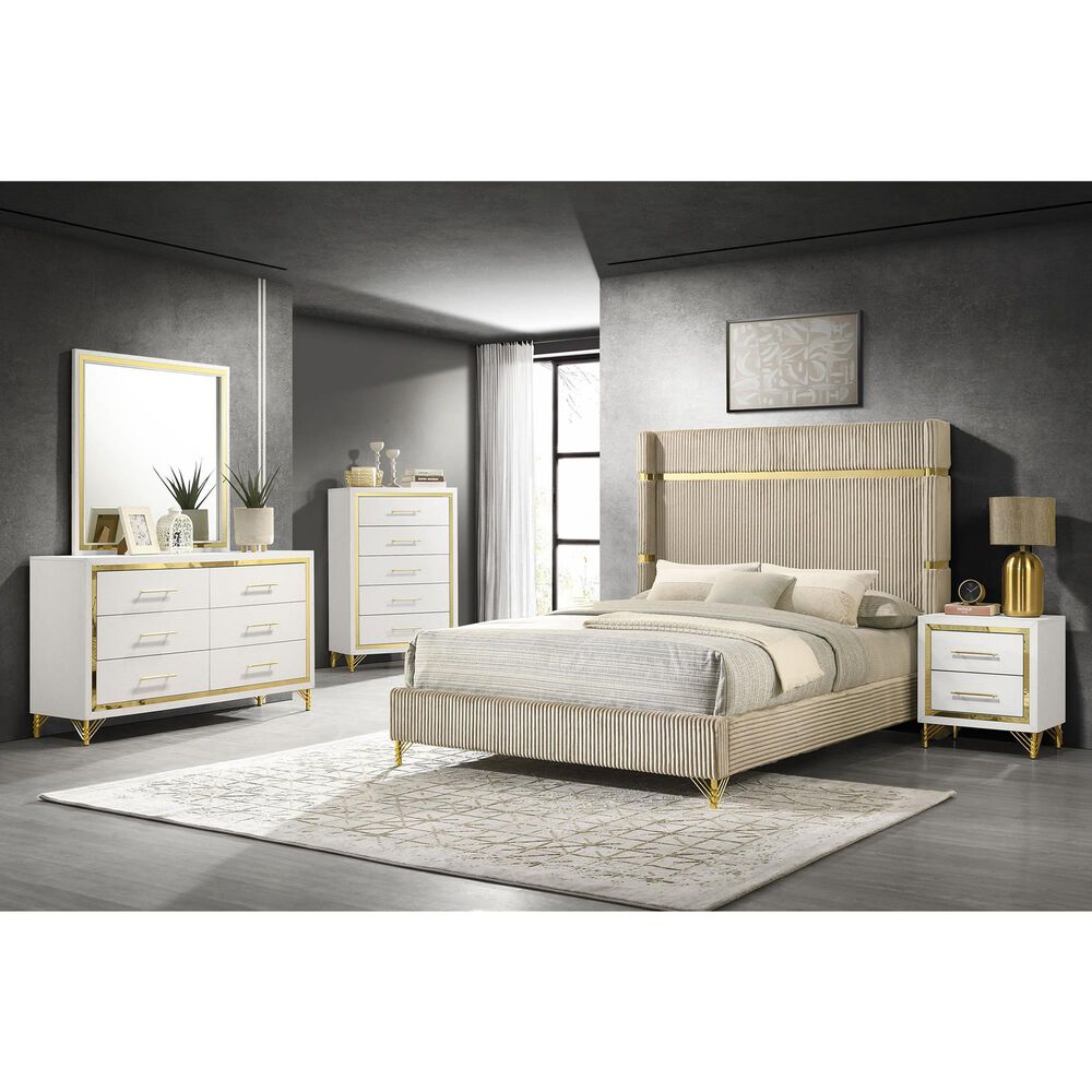 Pacific Landing Lucia 2-Drawer Nightstand in Bright White and Gold, , large