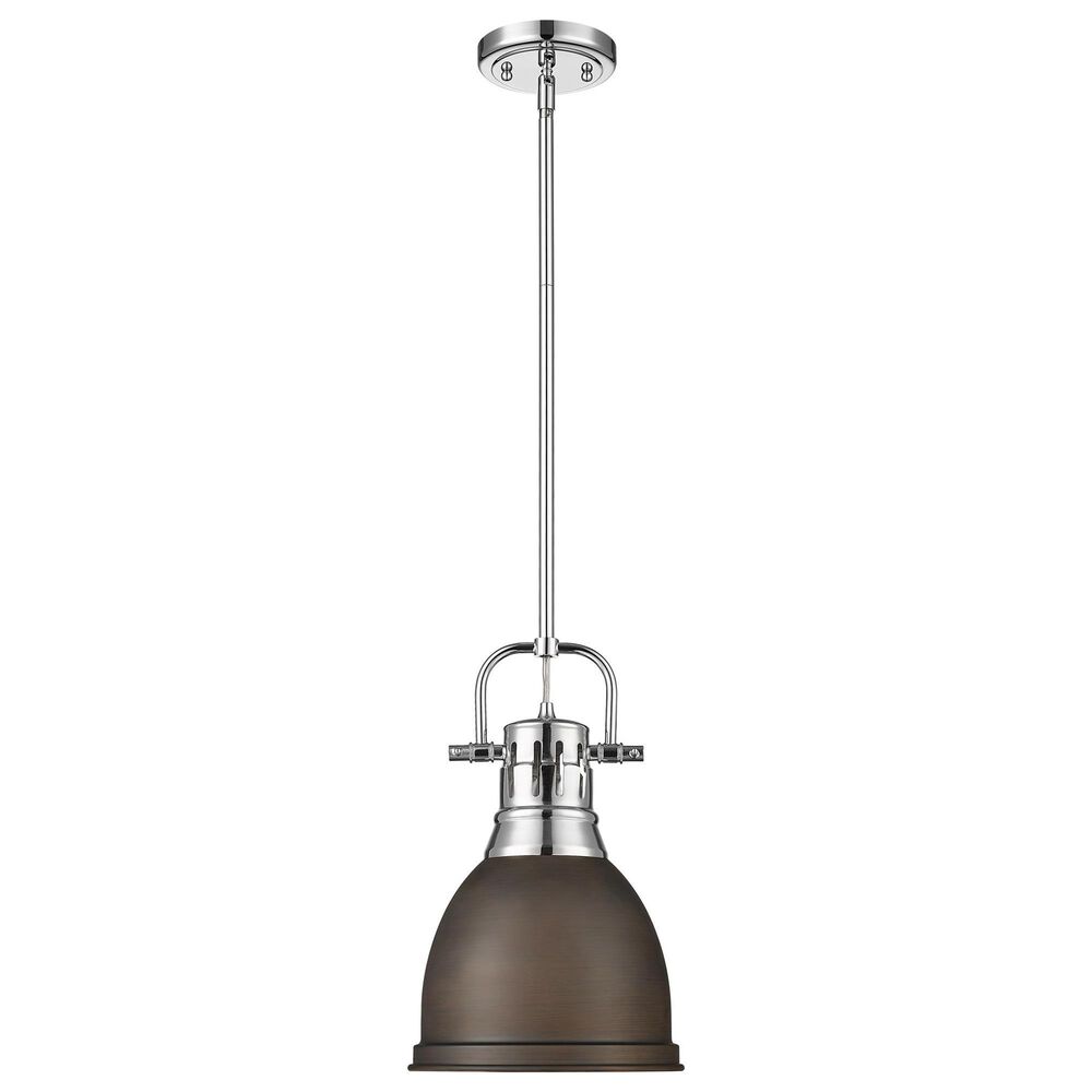Golden Lighting Duncan 1-Light Small Pendant with Rod and Rubbed Bronze Shade in Chrome, , large