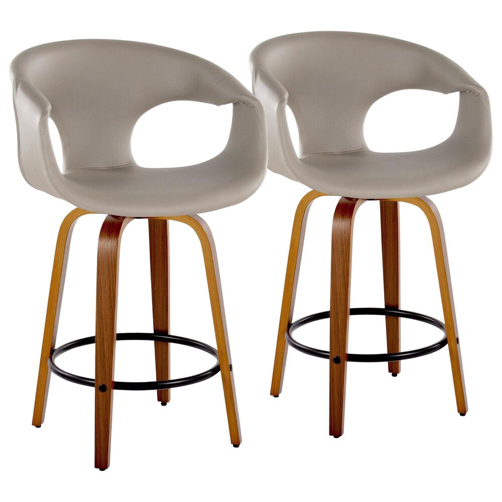 LumiSource Curva 26" Swivel Counter Stool with Light Grey Upholstery in Walnut and Black (Set of 2), , large