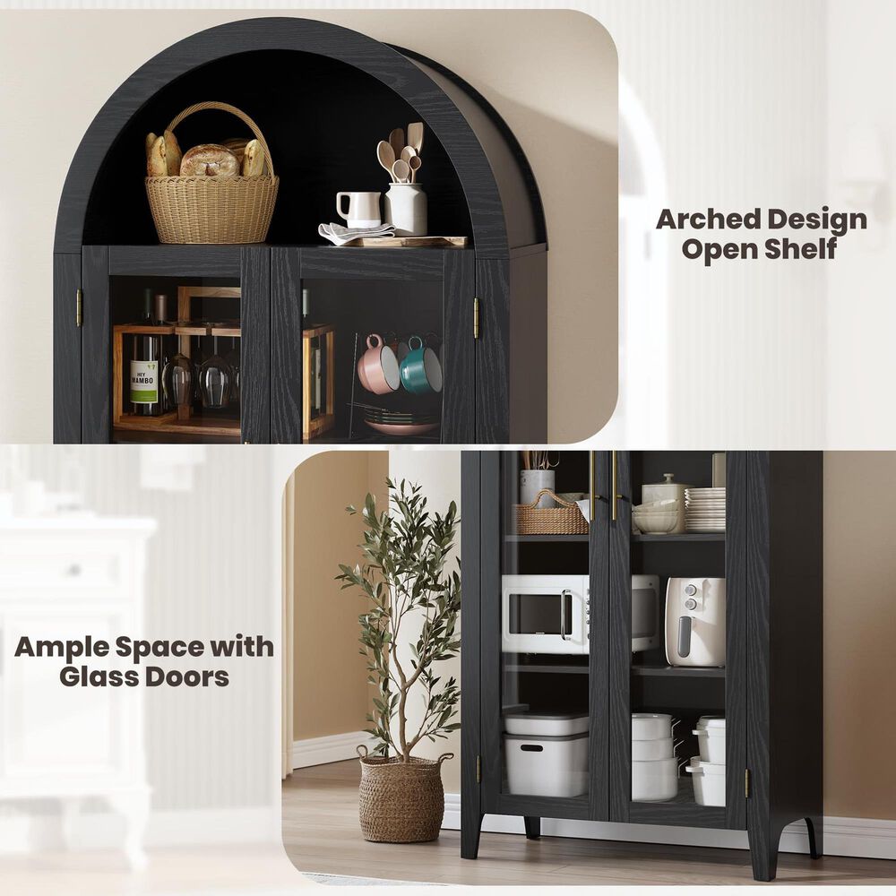 GARVEE 63" Arched Kitchen Pantry Cabinet in Black, , large