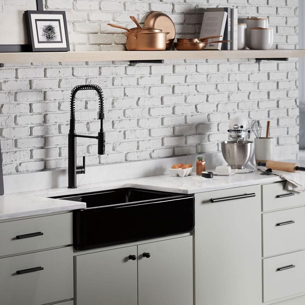 Kohler Whitehaven 35.75&quot; Single Bowl Farmhouse Kitchen Sink in Black, , large