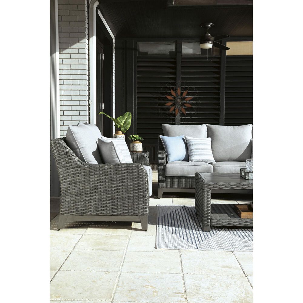 Ashley Elite Park Stationary Patio Loveseat with Cushion in Gray, , large