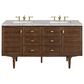 James Martin Vanities Amberly 60" Double Bathroom Vanity in Mid-Century Walnut with 3 cm Eternal Jasmine Pearl Silestone Top, Rectangular Sinks and FreePower Wireless Charger, , large