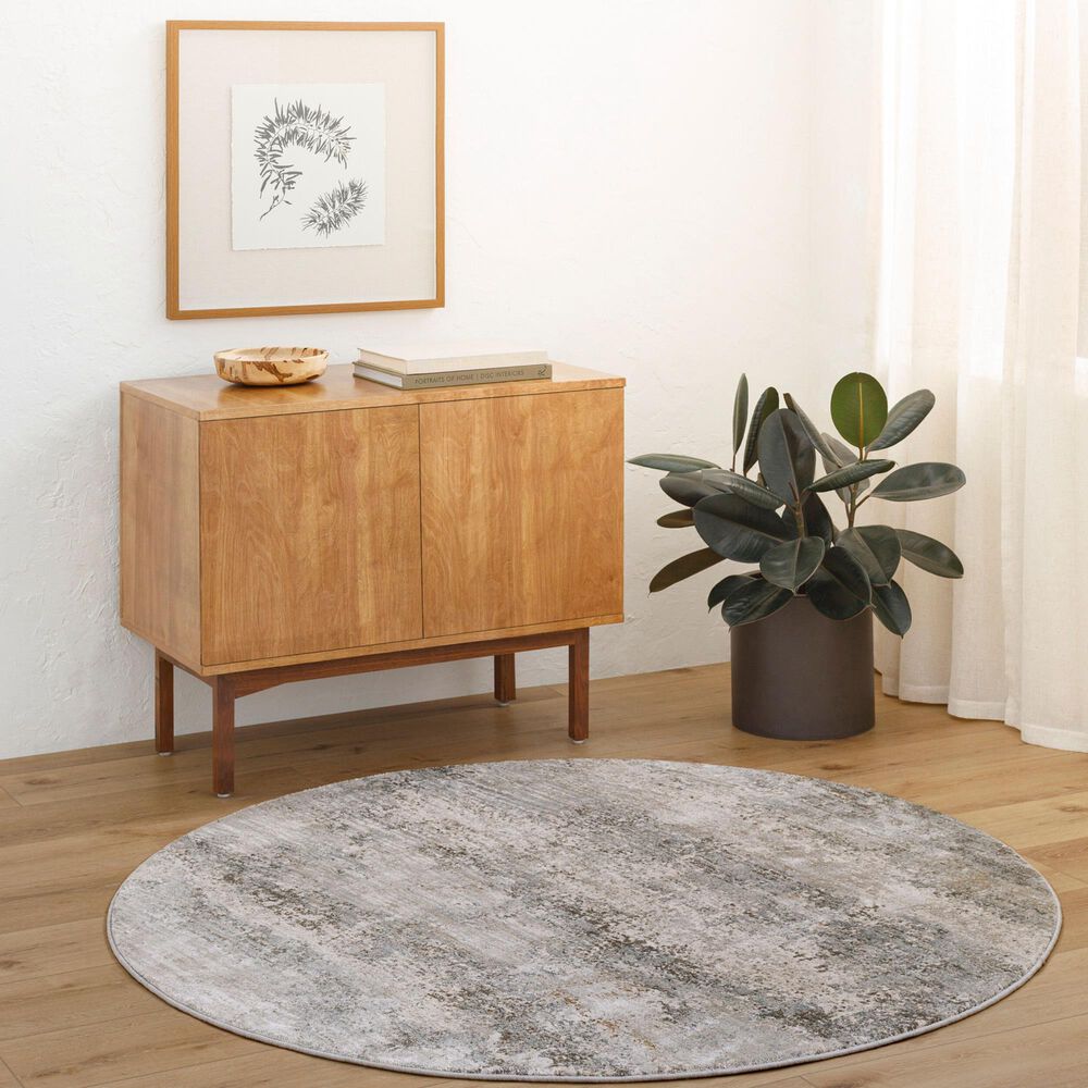 Surya Brunswick BWK-2305 5&#39;3&quot; Round Dusty Sage, Taupe, Light Gray, White, Pale Blue, Olive, Teal and Charcoal Area Rug, , large