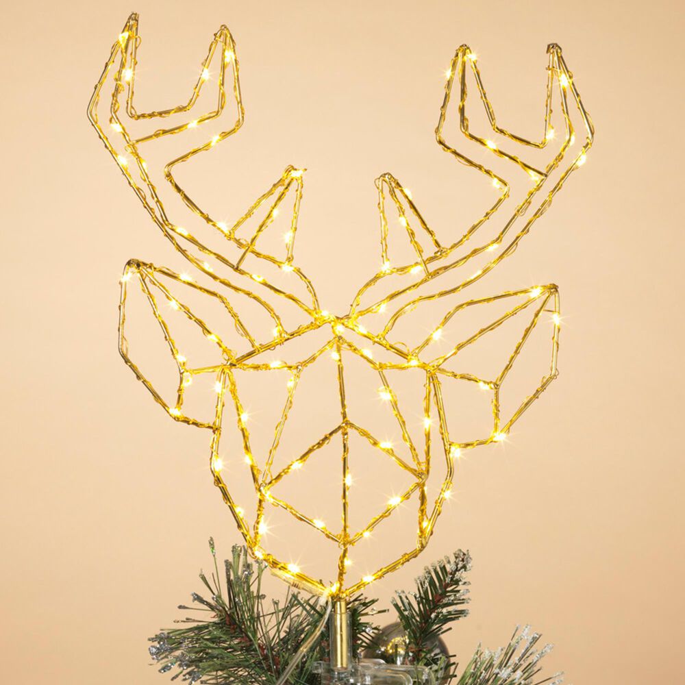 The Gerson Company 14.5" LED Deer Head Tree Topper in Gold, , large