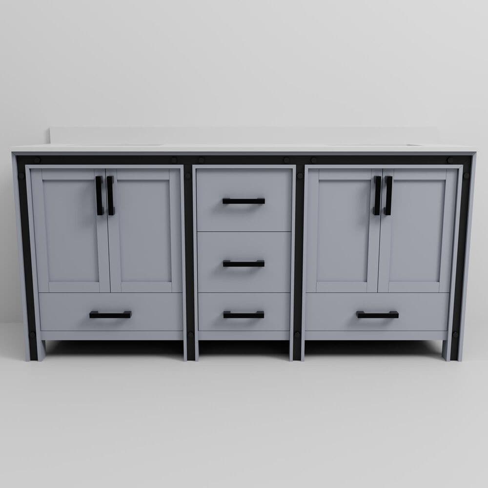 Lexora Home Ziva 72&quot; Double Bathroom Vanity in Dark Grey with 2 cm White Cultured Marble Top and Rectangular Sinks, , large