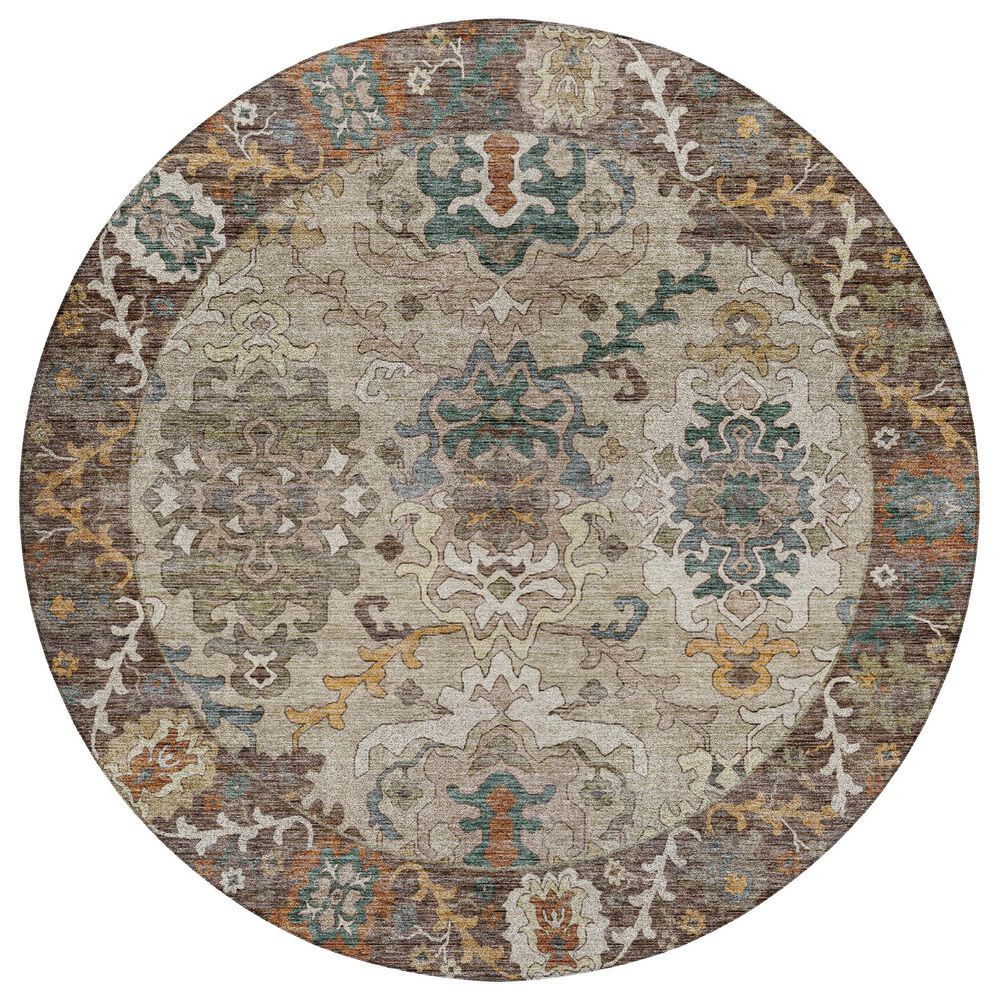 Dalyn Rug Company Silk Road Chocolate, Ivory, Gold, Copper, Blush, Aloe and Wheat 8" Round Area Rug, , large