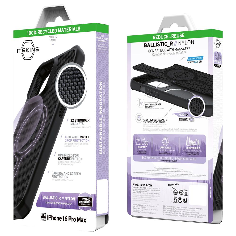 ITSkins Ballistic R Nylon MagSafe Case for Apple iPhone 16 Pro Max in Black, , large
