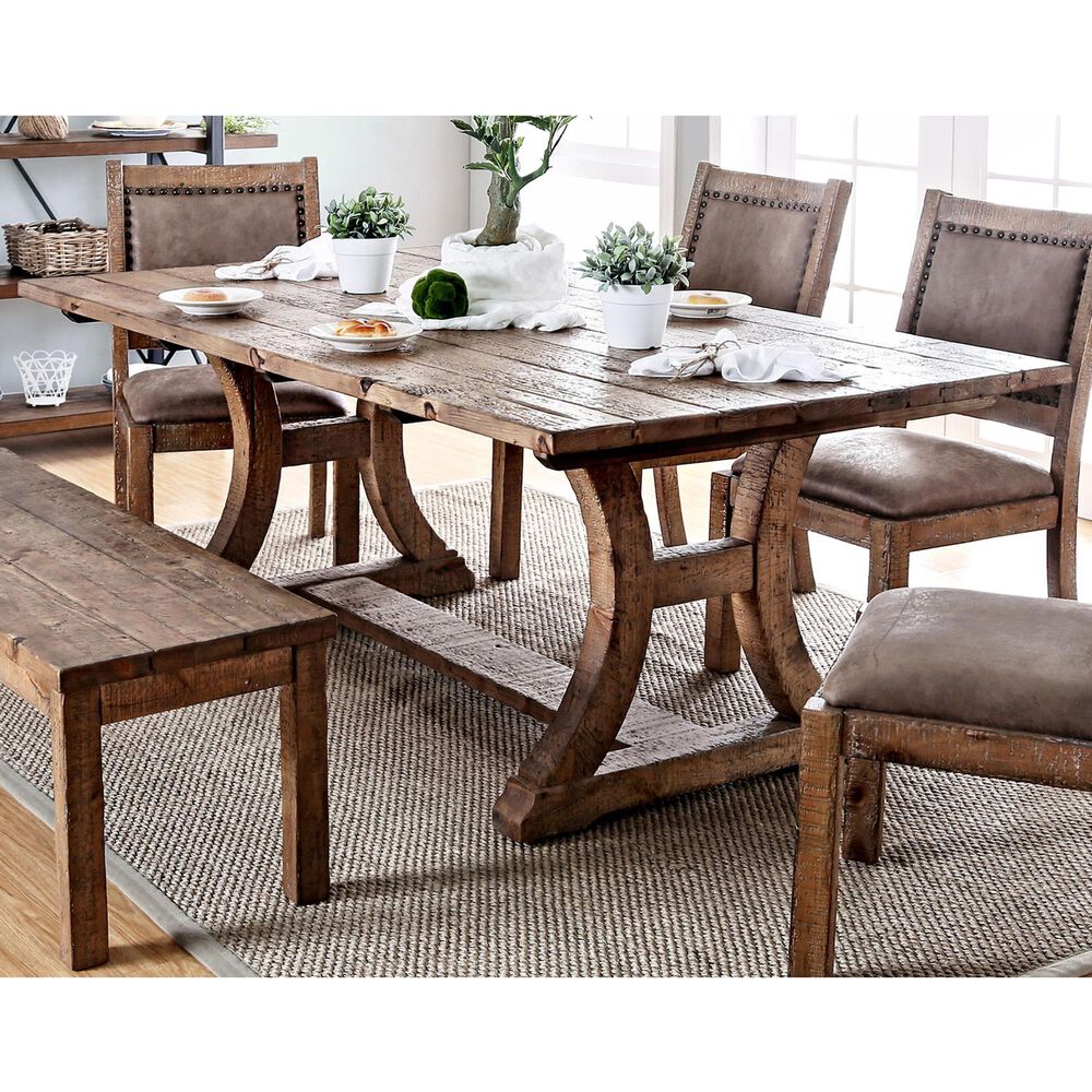 Furniture of America Mcinnis Dining Table in Rustic Pine, , large