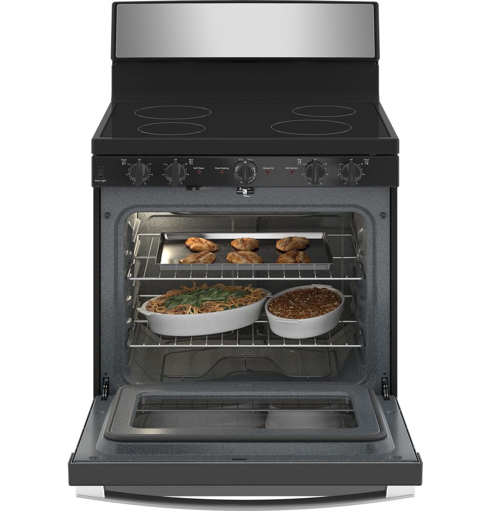 GE Appliances 30" Freestanding Self-Cleaning Radiant Front-Mount Range in Stainless Steel, , large
