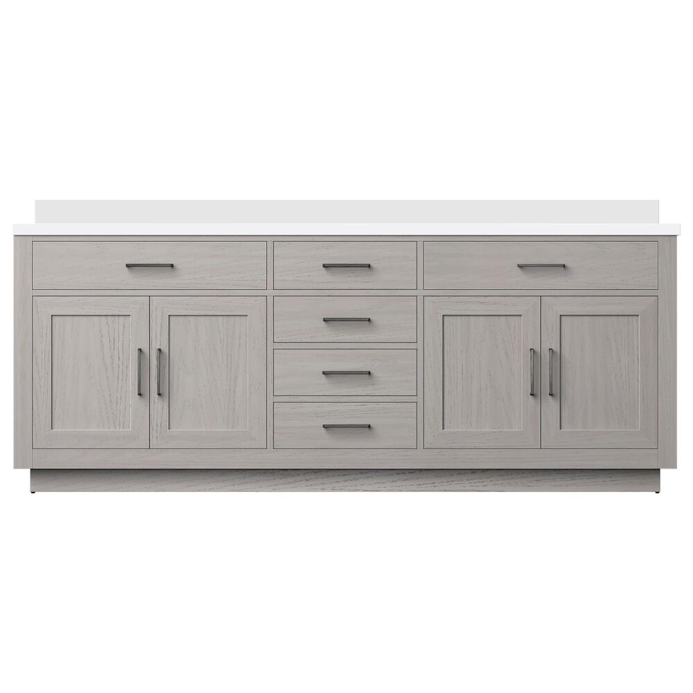 Lexora Home Abbey 84&quot; Double Bathroom Vanity in White Oak with 2 cm White Quartz Top and Rectangular Sinks, , large