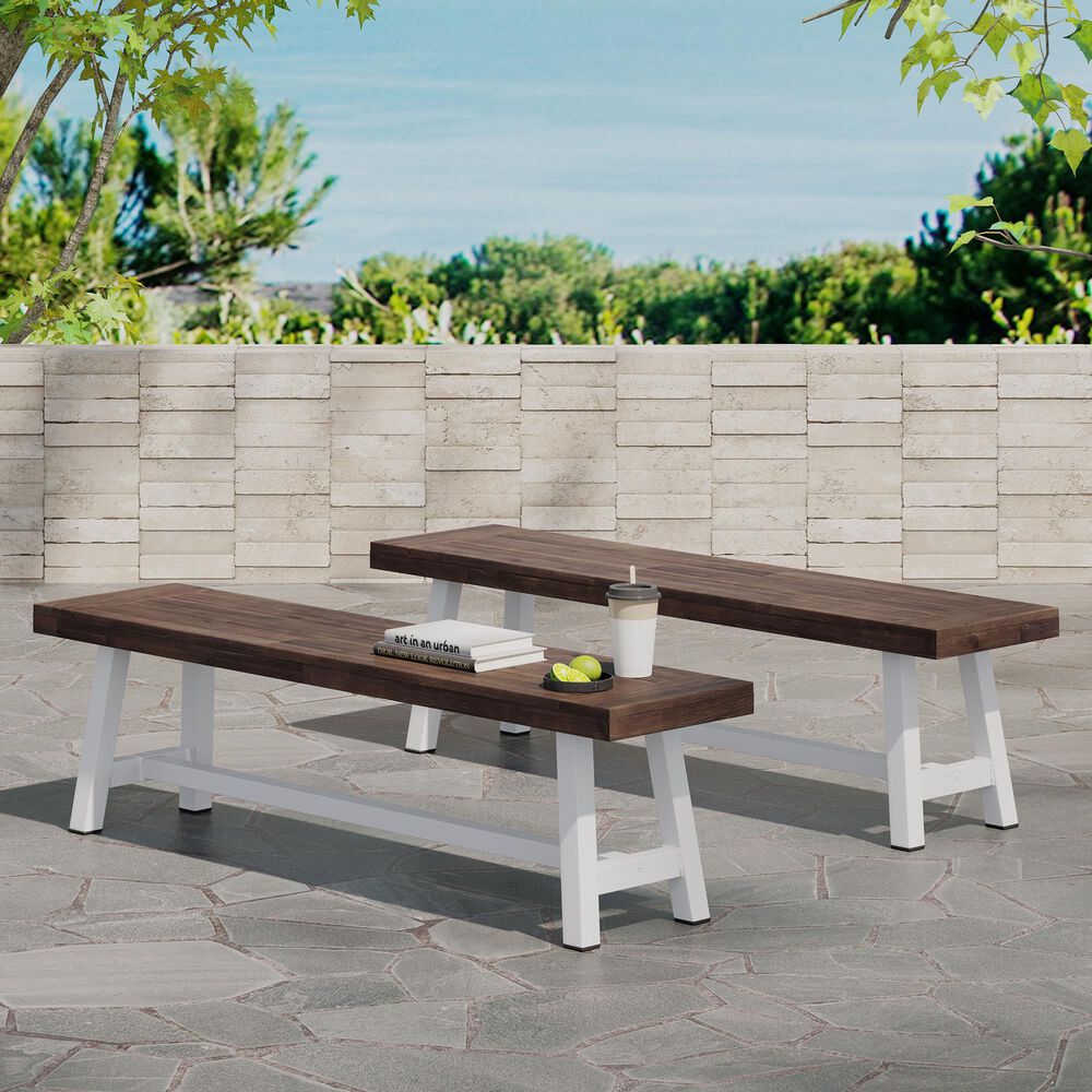 HOMLUX Carlisle Outdoor Bench in Dark Brown and White (Set of 2), , large