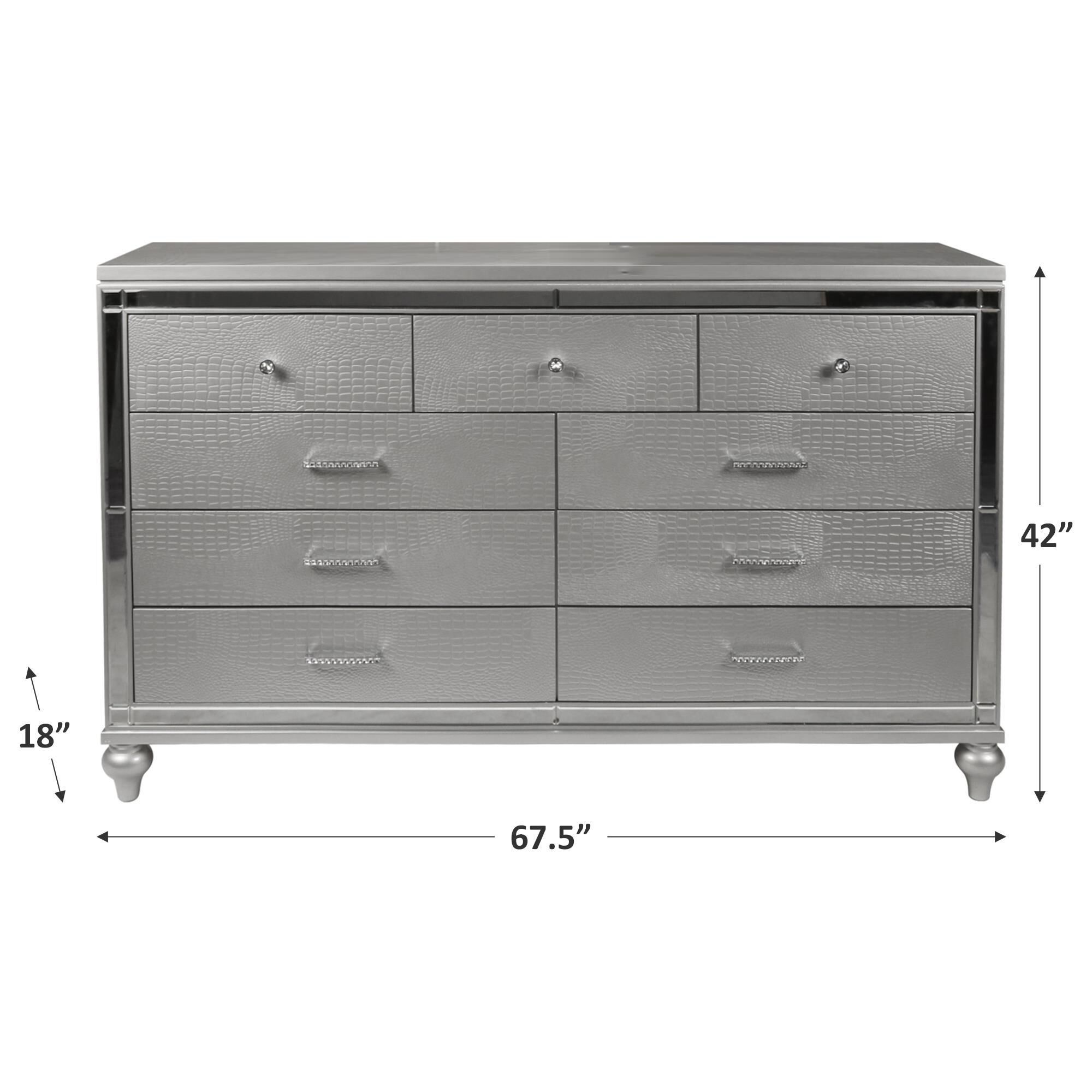 New Heritage Design Valentino 9 Drawer Dresser in Silver