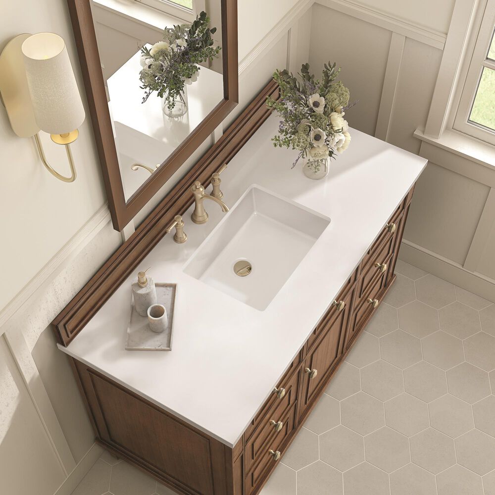 James Martin Vanities Lorelai 48" Single Vanity in Mid-Century Walnut with 3 cm White Zeus Quartz Top, , large