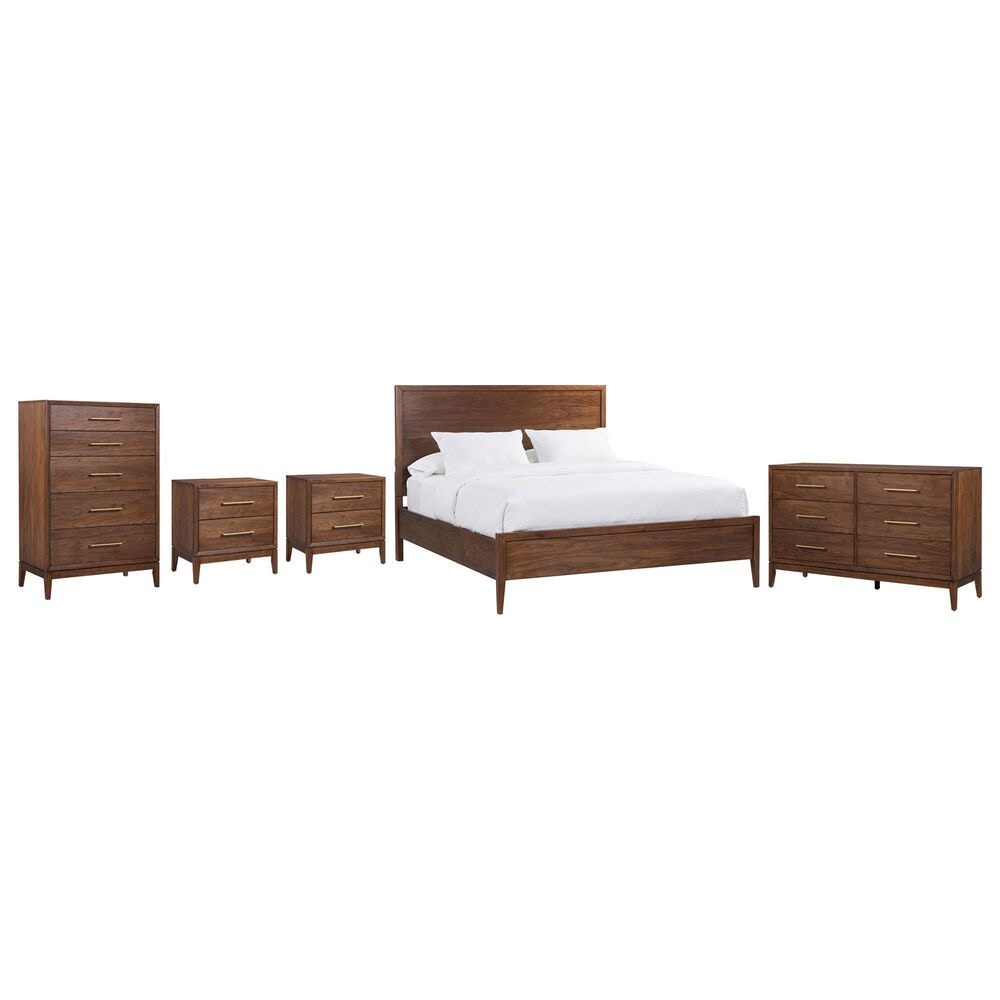 Riva Ridge Jasper 5 Piece California King Panel Bedroom Set in Modern Walnut, , large