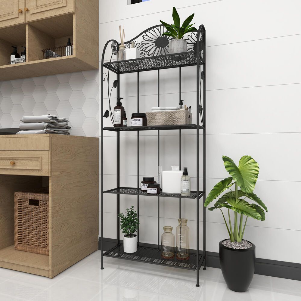 Maple and Jade 66&quot; Traditional Bakers Rack in Black, , large