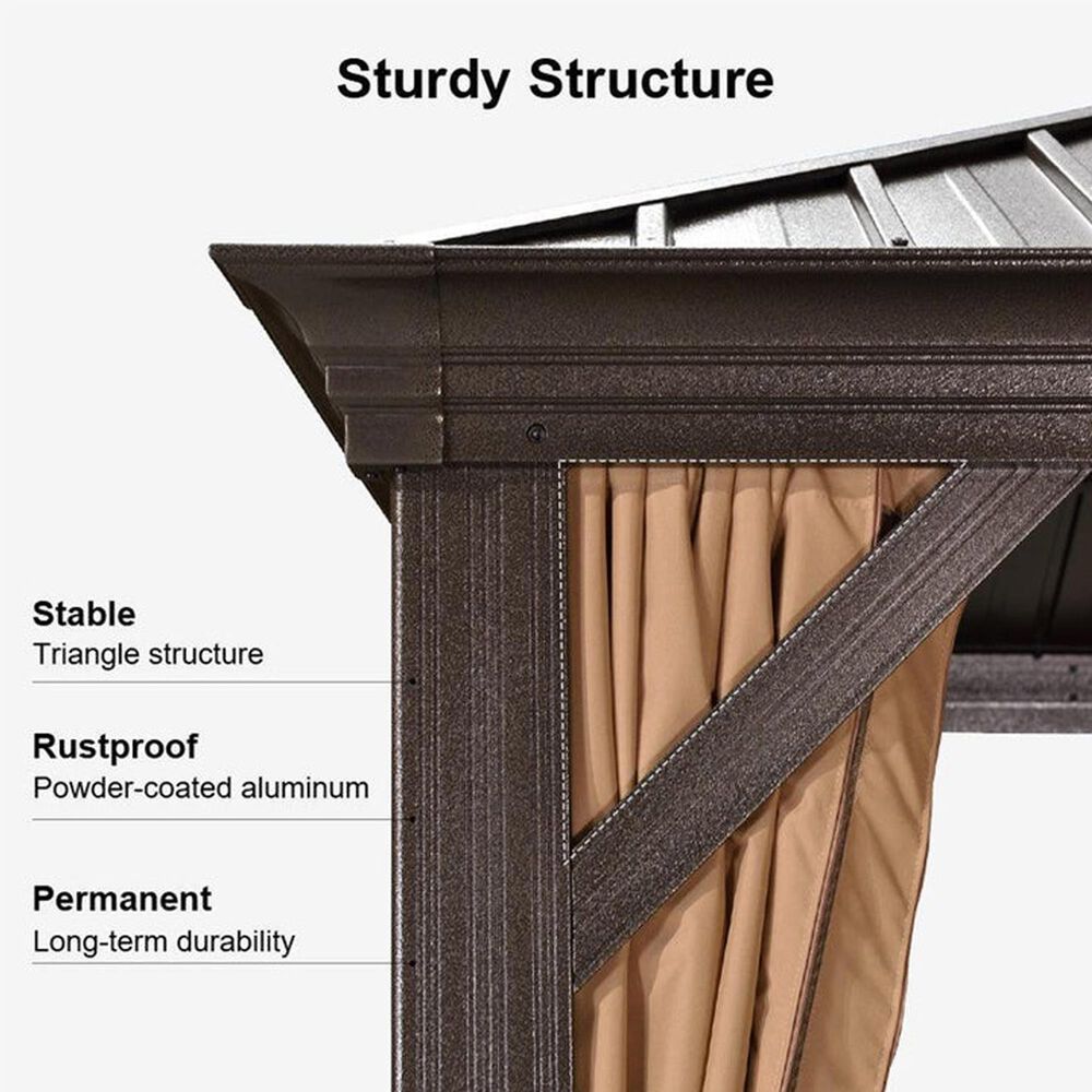 HOMLUX 12' x 14' Outdoor Hardtop Gazebo in Brown, , large