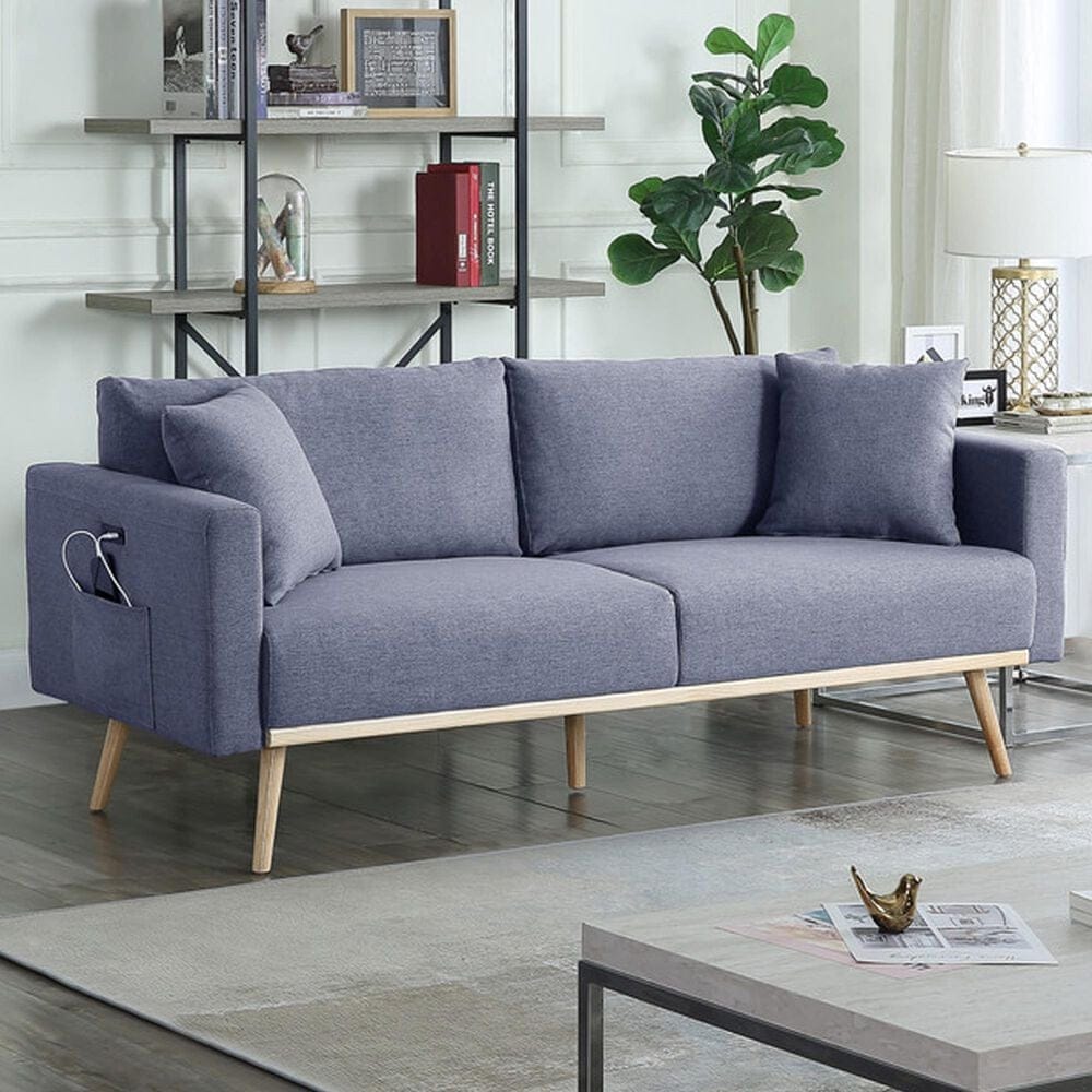 HOMLUX 75" Stationary Sofa with USB Ports in Dark Gray, , large