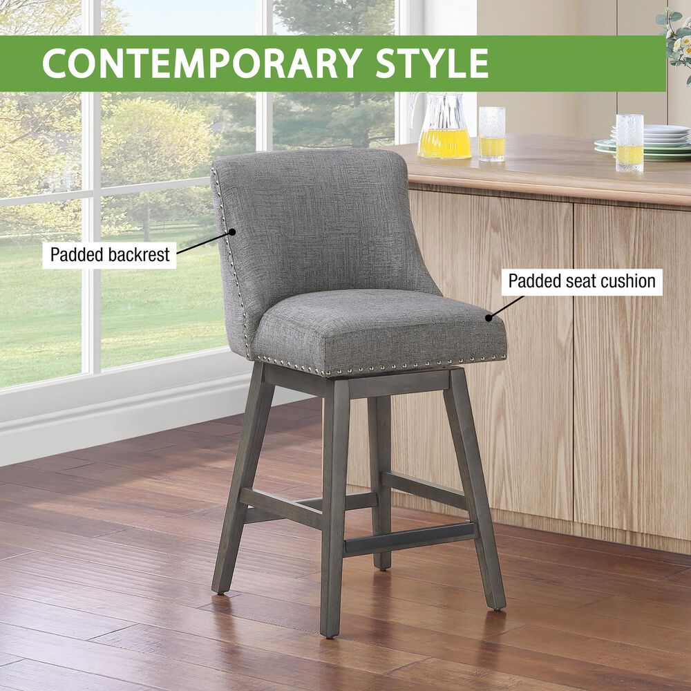 OSP Home Granville Swivel Counter Stool with Charcoal Upholstered in Grey, , large