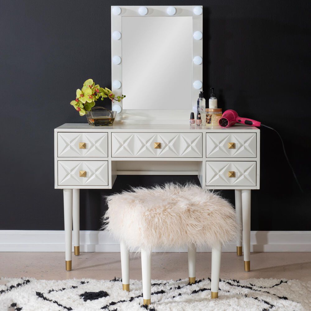 Linon Home Decor Geo Vanity with Stool in White, , large