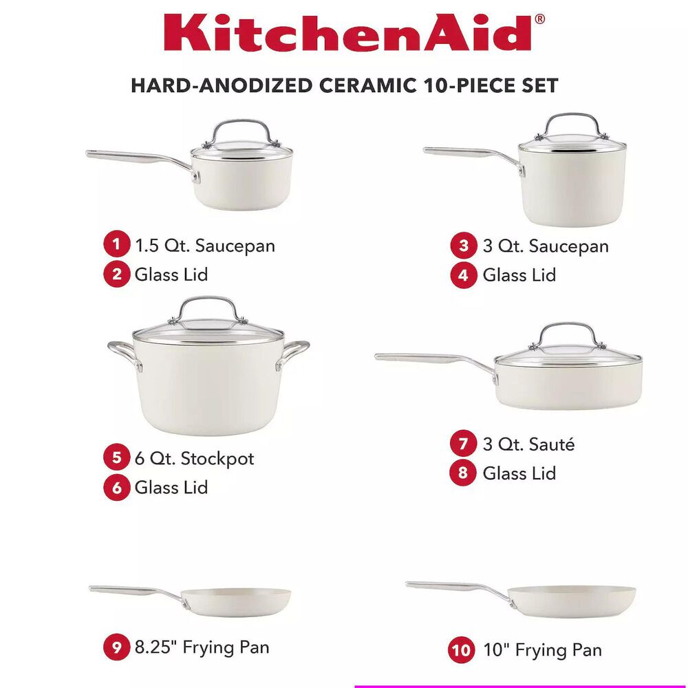 KitchenAid 10-Piece Hard Anodized Ceramic Nonstick Cookware Set in Red, , large