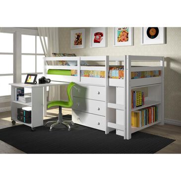 Forest Grove Twin Low Loft Bed with Desk in White, , large