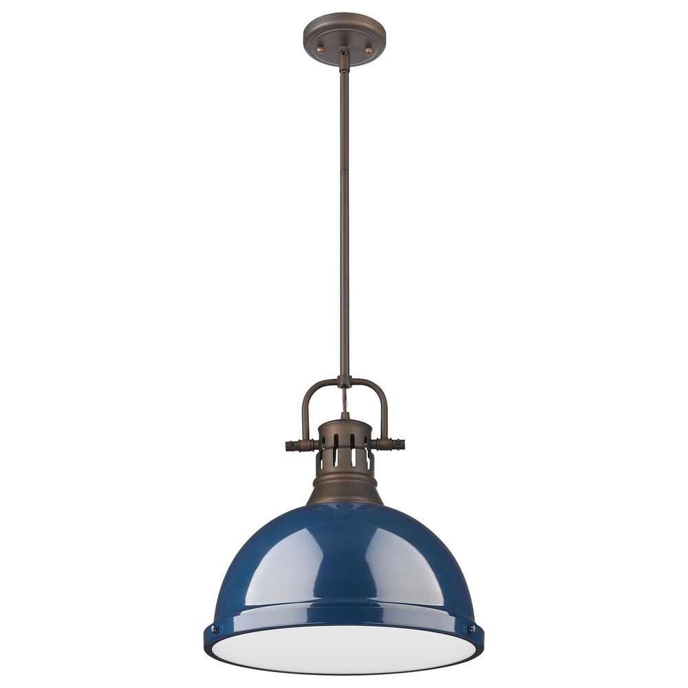 Golden Lighting Duncan 1-Light Pendant with Rod and Matte Navy Shade in Rubbed Bronze, , large