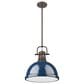 Golden Lighting Duncan 1-Light Pendant with Rod and Matte Navy Shade in Rubbed Bronze, , large