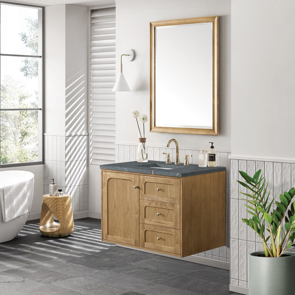 James Martin Vanities Laurent 36" Single Bathroom Vanity in Light Natural Oak with 3 cm Parisien Bleu Quartz Top and Rectangular Sink, , large