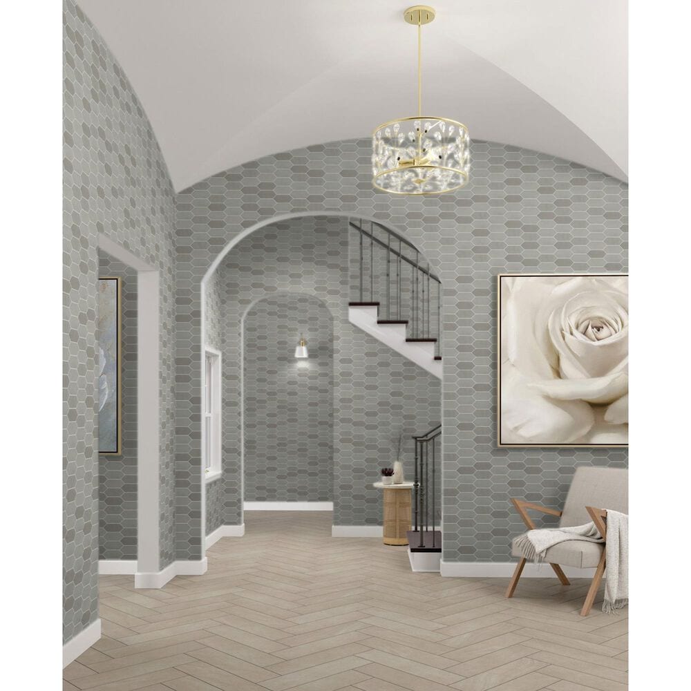 Dal-Tile Miramo Oyster 2&quot; x 5&quot; Picket Undulated on 12.25&quot; x 11.125&quot; Ceramic Mosaic Sheet, , large