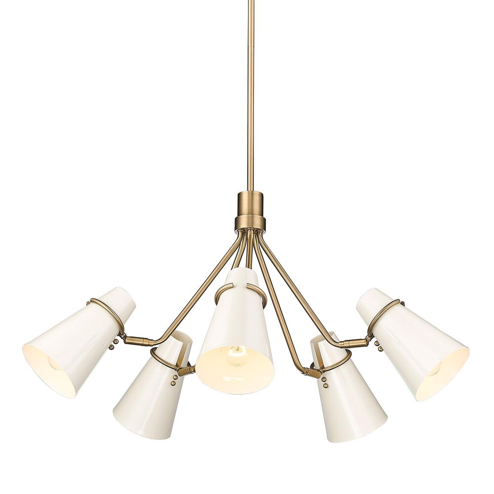 Golden Lighting Reeva 5-Light Chandelier with White Shade in Modern Brass, , large