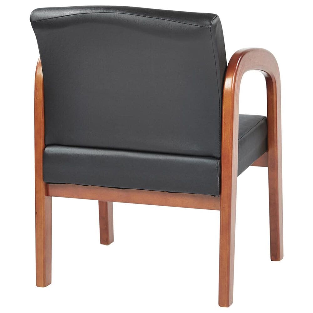 OSP Home WD Visitors Chair in Black Faux Leather and Oak, , large