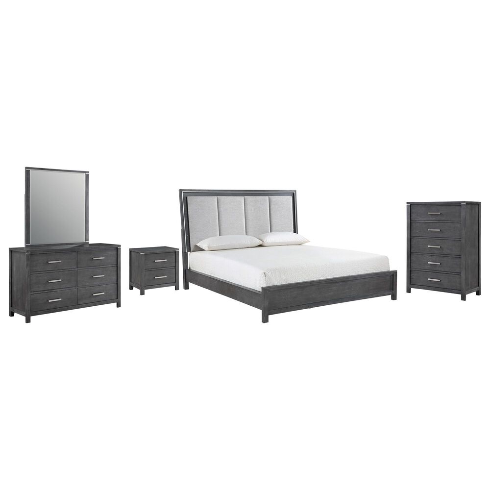 New Heritage Design Odessa 5-Piece King Bedroom Set in Charcoal and Silver, , large