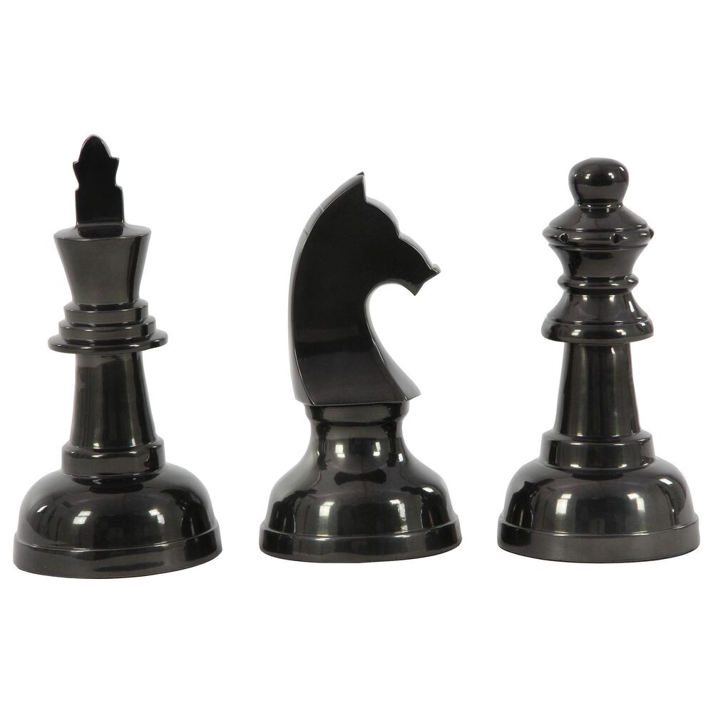 Maple and Jade Assorted Large Decorative Chess Pieces in Grey (Set of 3), , large