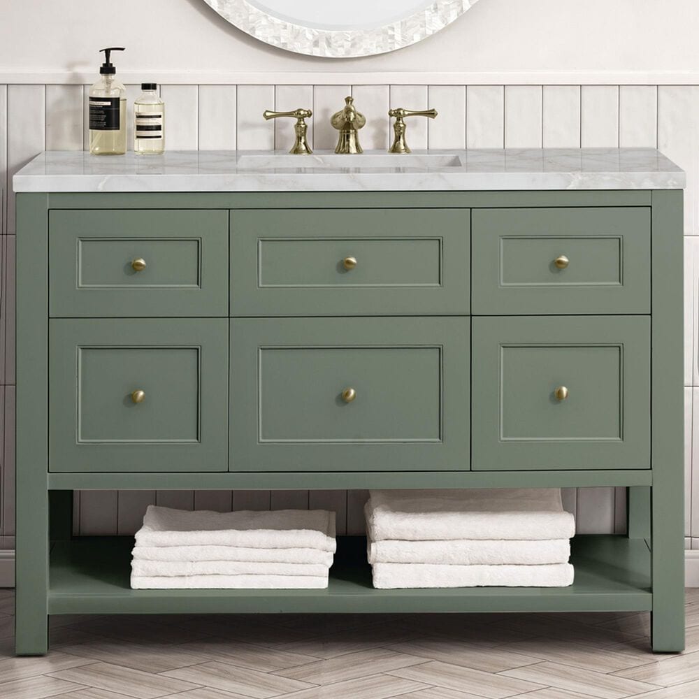 James Martin Vanities Breckenridge 48" Single Bathroom Vanity in Smokey Celadon with 3 cm Victorian Silver Quartz Top and Rectangular Sink, , large