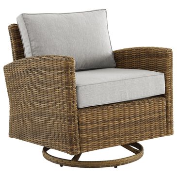 Crosley Furniture Bradenton Patio Swivel Rocker Chair with Gray Cushion in Weathered Brown, , large