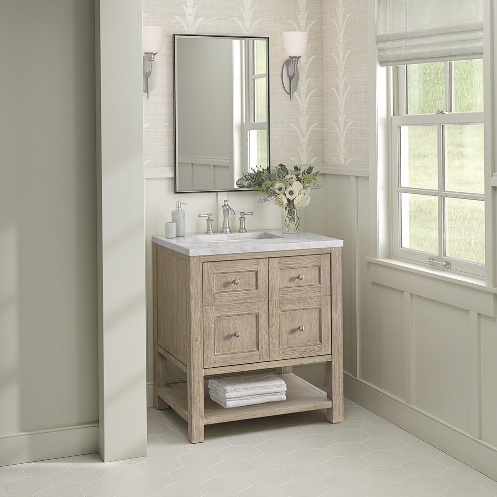 James Martin Vanities Breckenridge 30&quot; Single Vanity in Whitewashed Oak with 3 cm White Zeus Quartz Top, , large