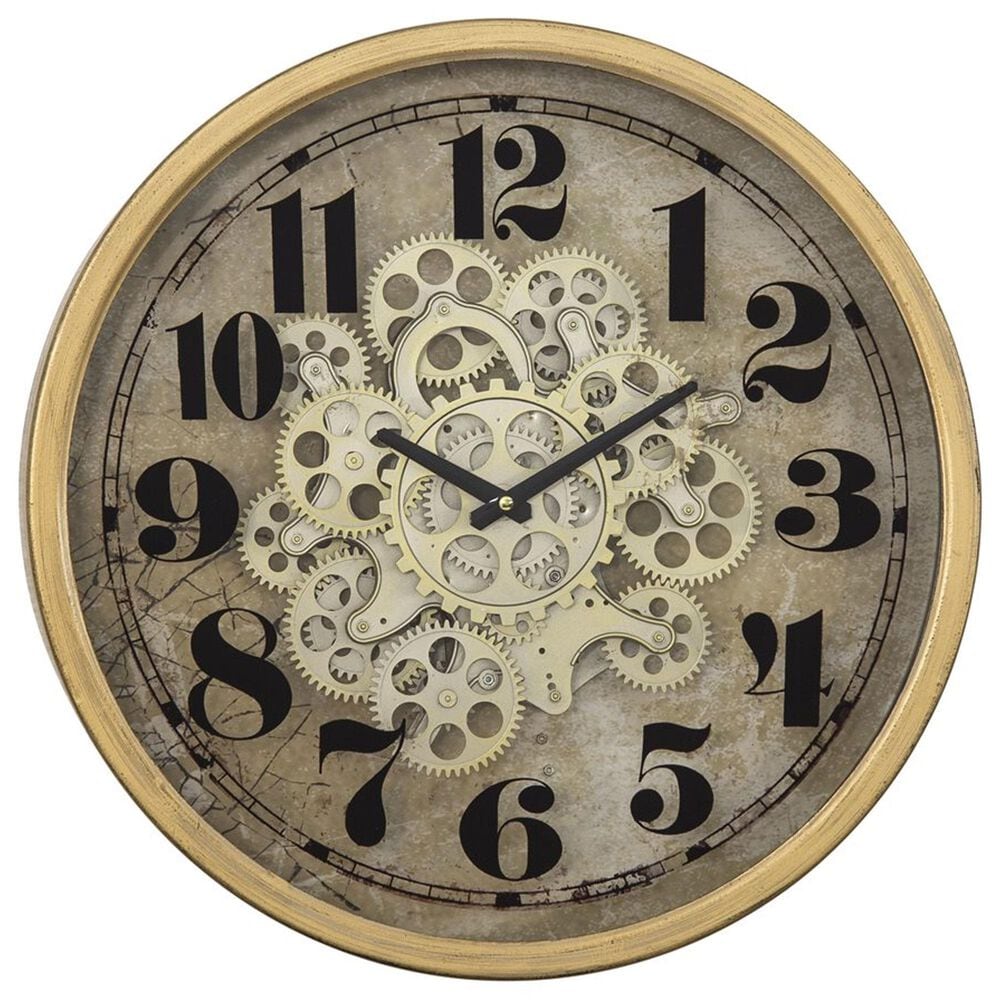 Yosemite Home Decor Gold Round Gear Wall Clock in Gold, Light Cream, Beige and Black, , large