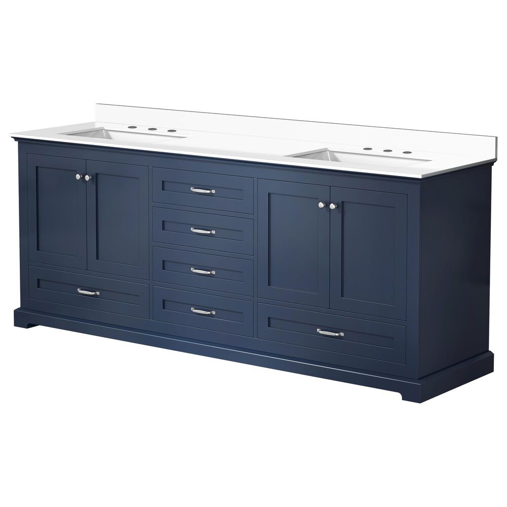 Lexora Home Dukes 80" Double Bathroom Vanity in Navy Blue with 2 cm White Cultured Marble Top and Rectangular Sinks, , large