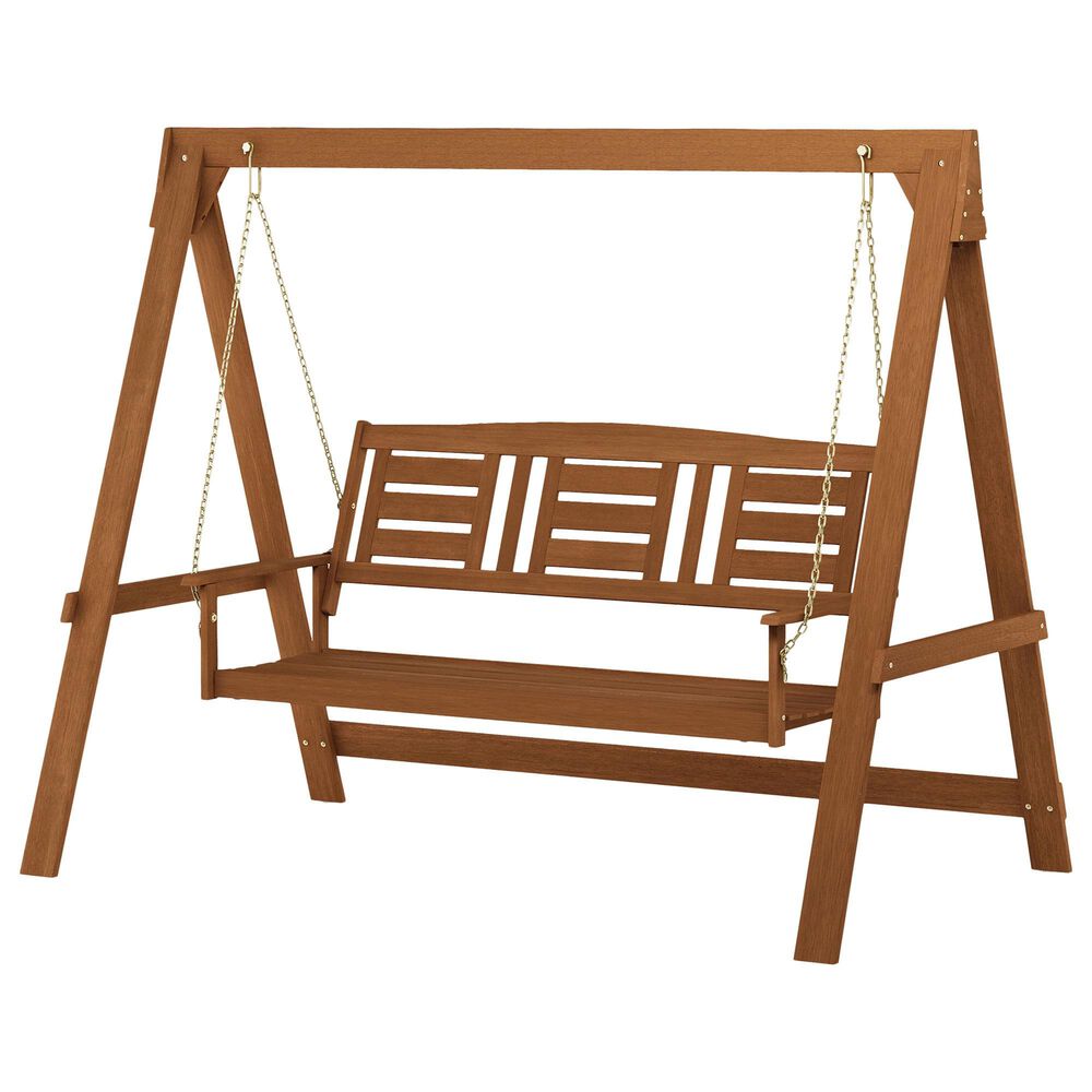 HOMLUX 3-Person Large Outdoor Porch Swing with Hanging Frame for Garden, Backyard in Teak Oil, , large